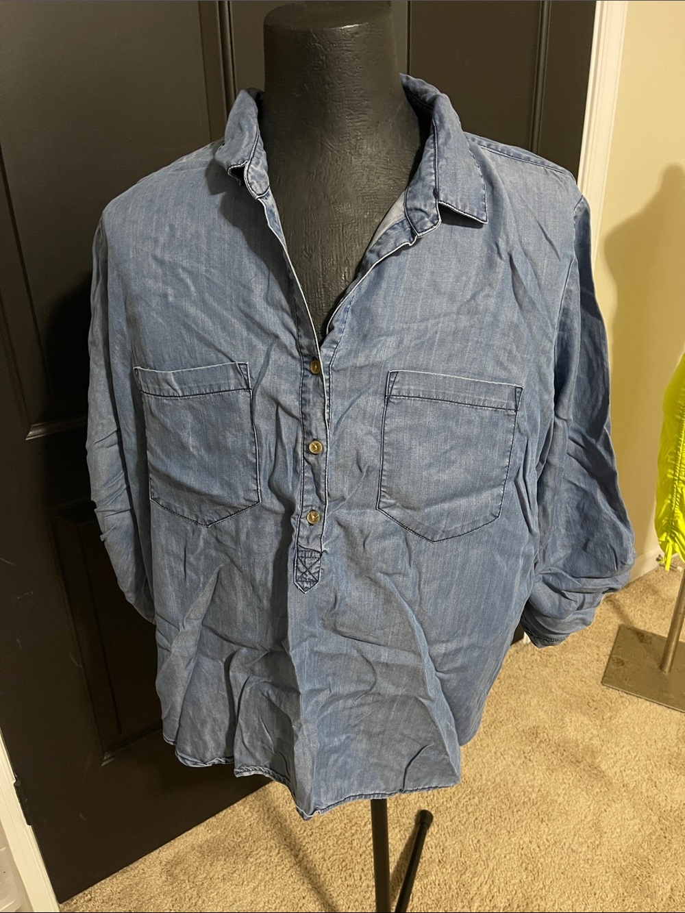 Light Blue Denim-Style Button Down Shirt - Relaxed Fit